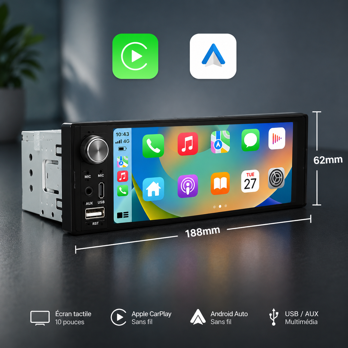Autoradio CarPlay avec écran tactile