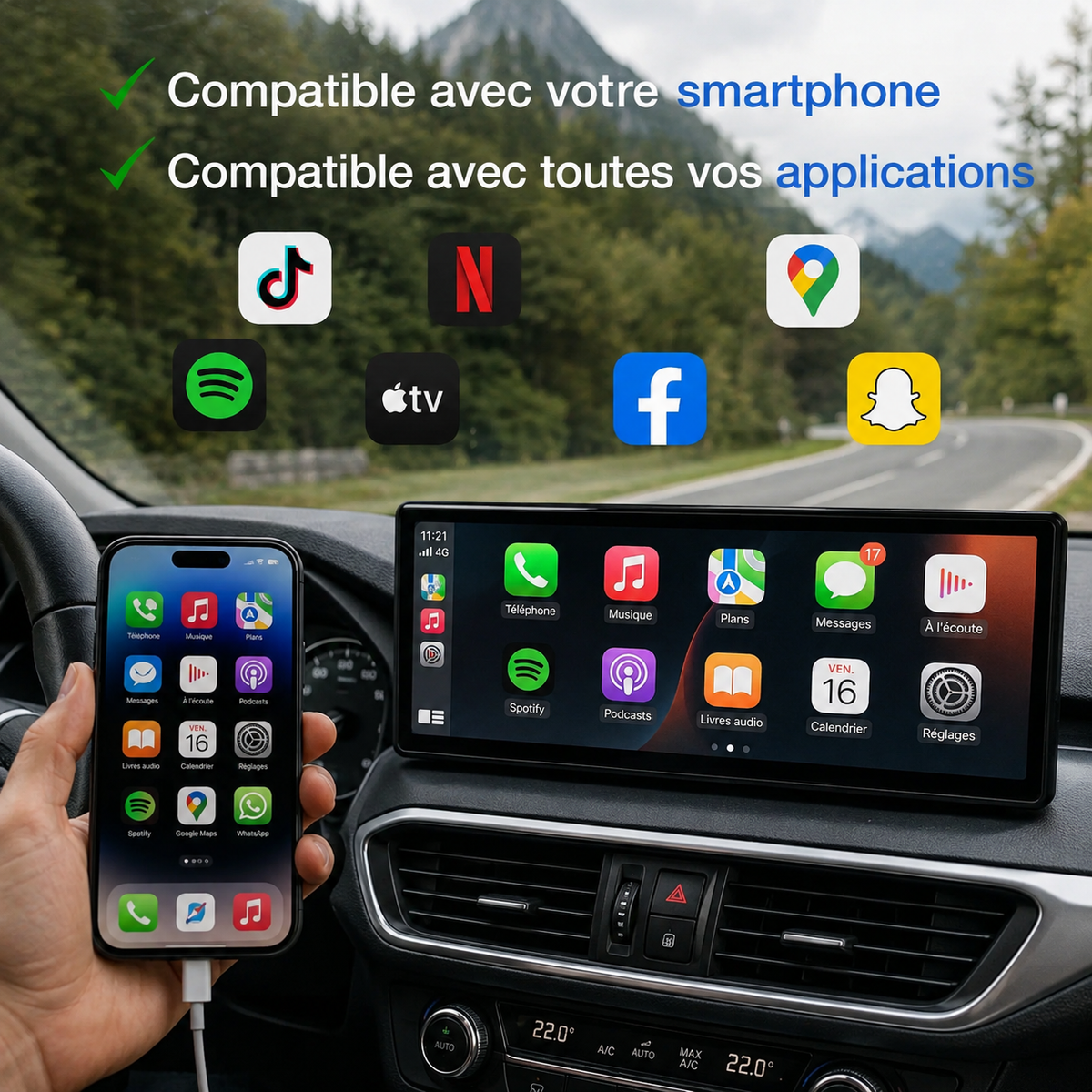Écran CarPlay avec caméra arrière