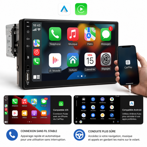 Autoradio CarPlay 7 pouces avec caméra de recul