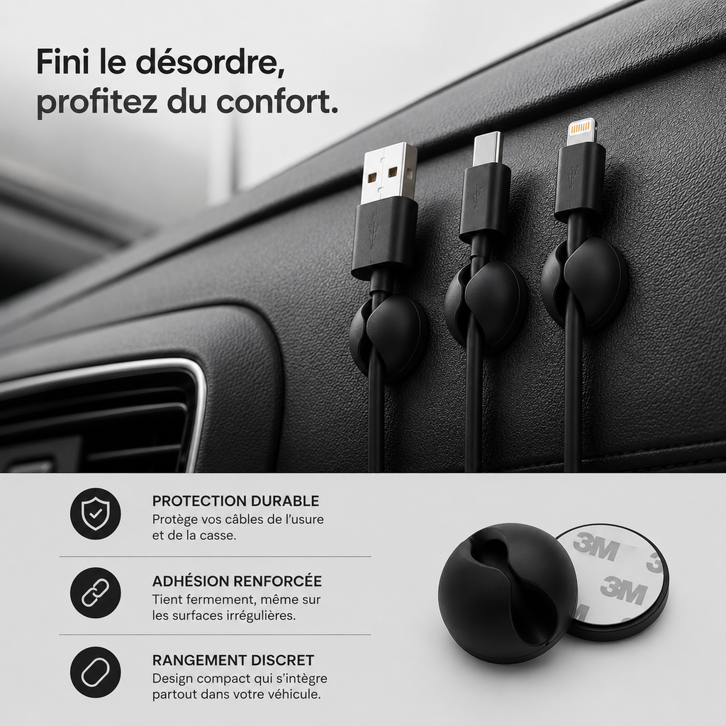 Organisateurs de câbles adhésifs pour voiture