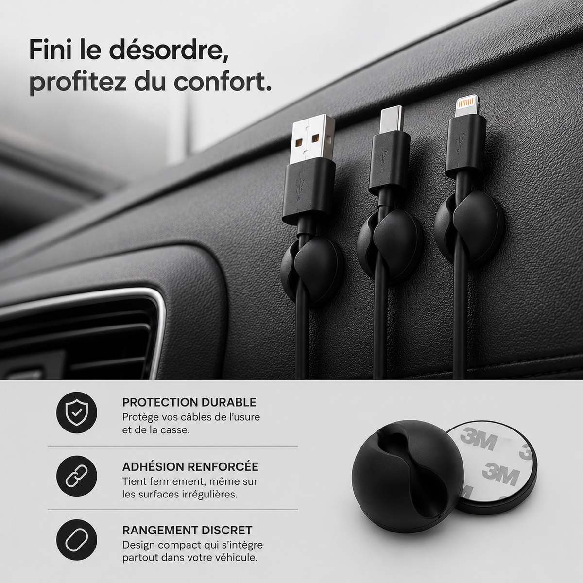 Organisateurs de câbles adhésifs pour voiture