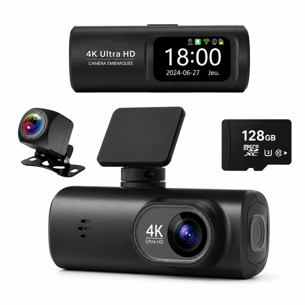 Dashcam avec caméra arrière 4K avec GPS et Wi-Fi