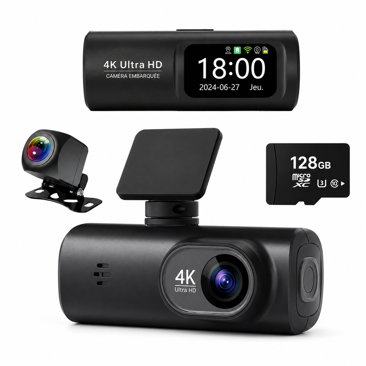 Dashcam avec caméra arrière 4K avec GPS et Wi-Fi