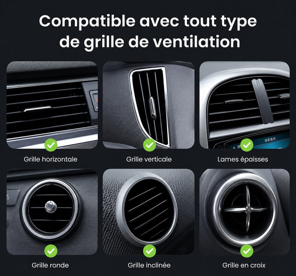 Support téléphone pour grille d’aération voiture