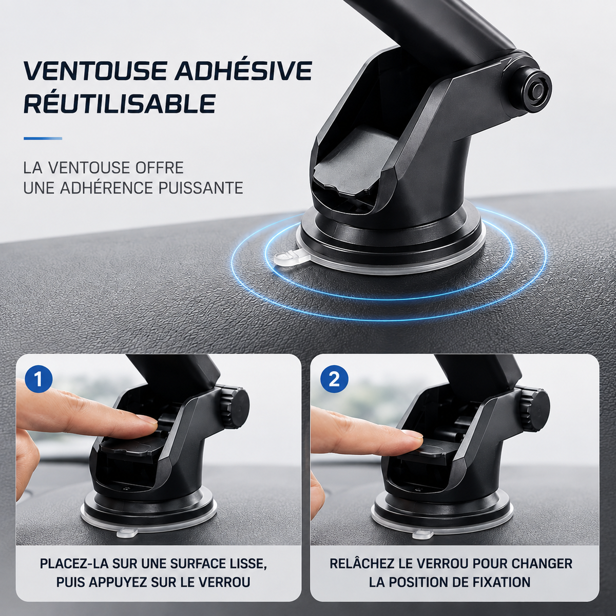 Support téléphone voiture avec ventouse 360°