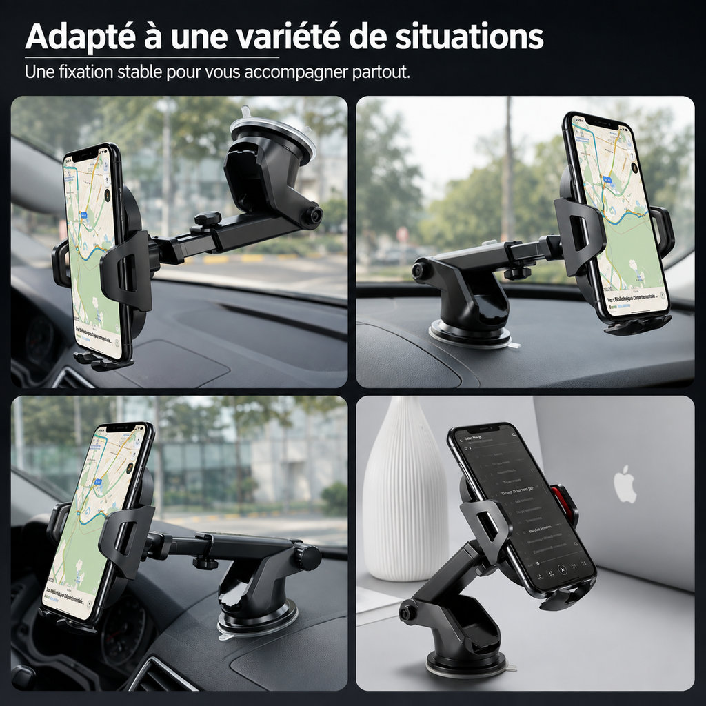 Support téléphone voiture avec ventouse 360°