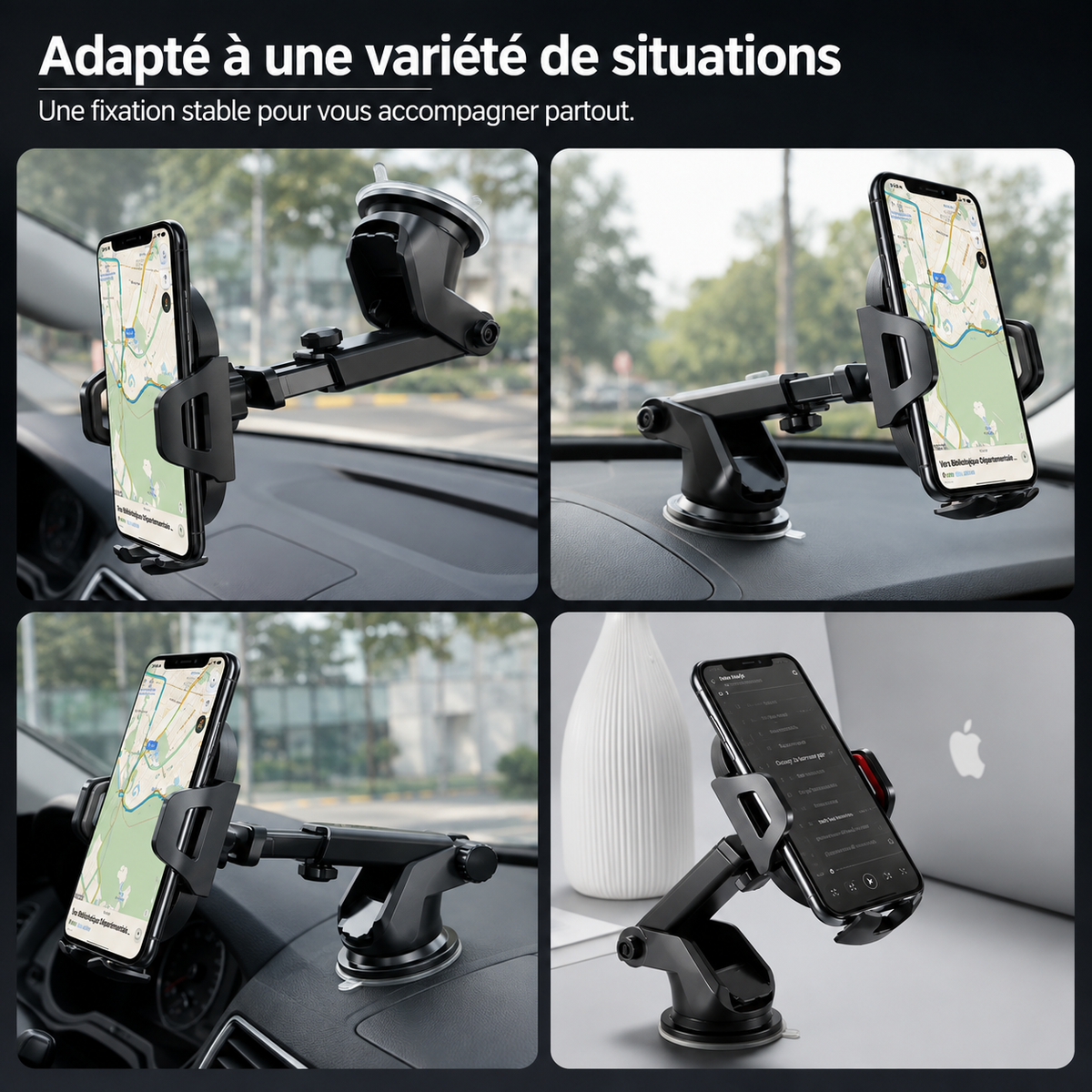 Support téléphone voiture avec ventouse 360°