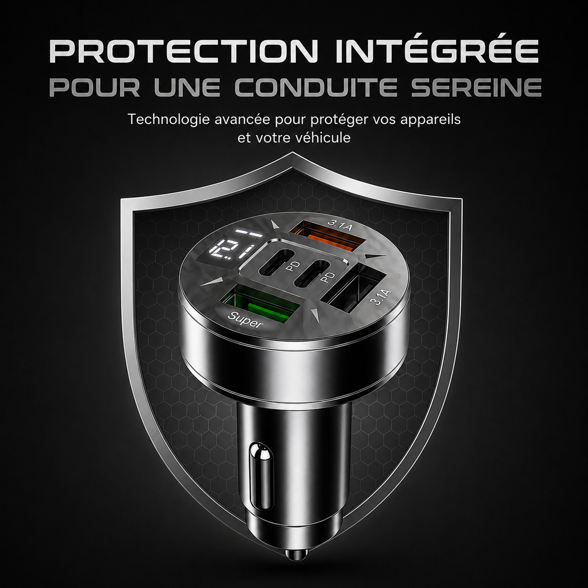 Chargeur voiture USB et USB-C multiports