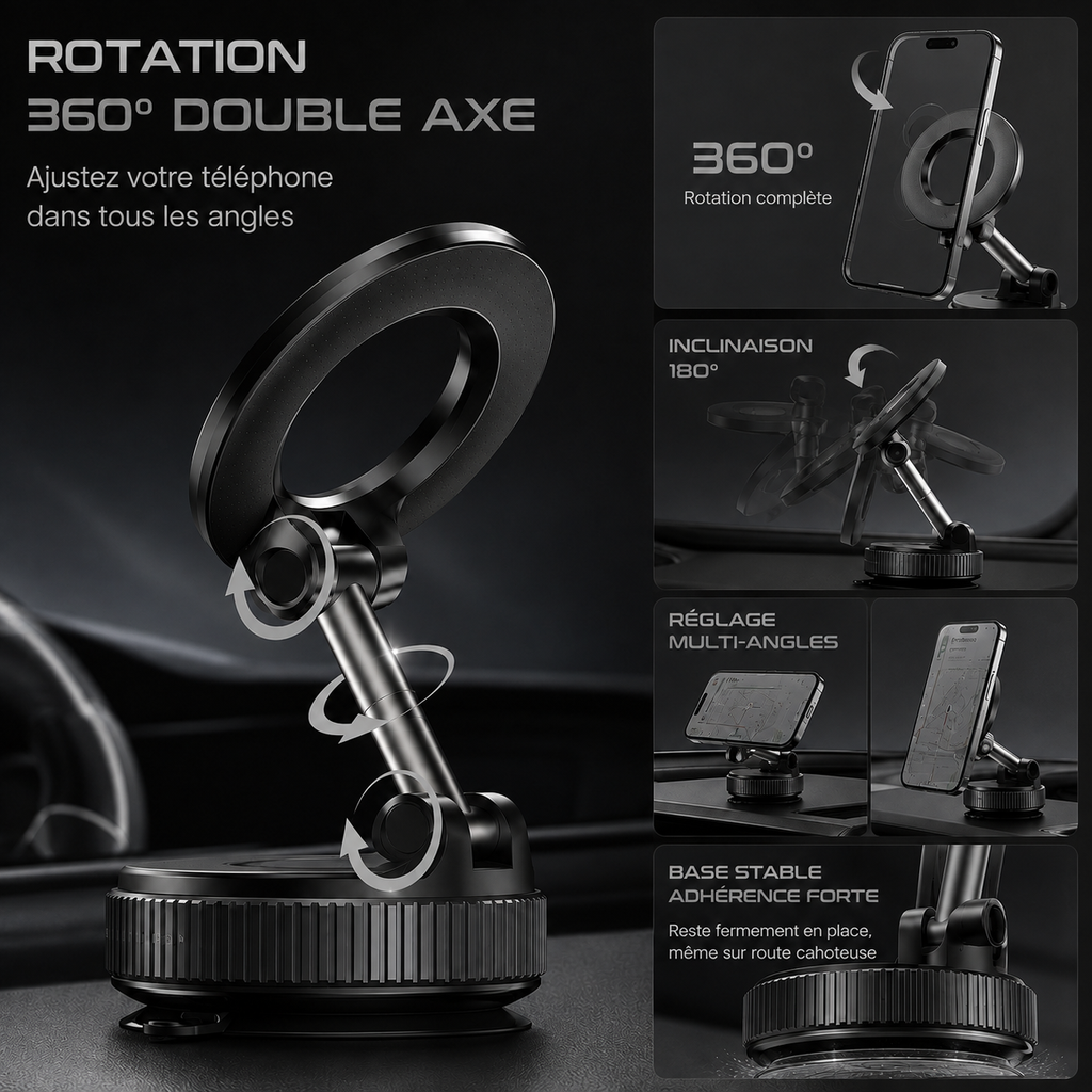 Support téléphone magnétique 360° pour voiture