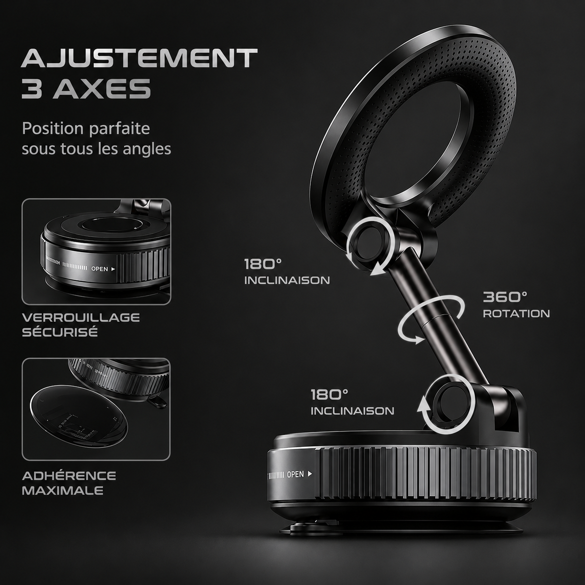 Support téléphone magnétique 360° pour voiture