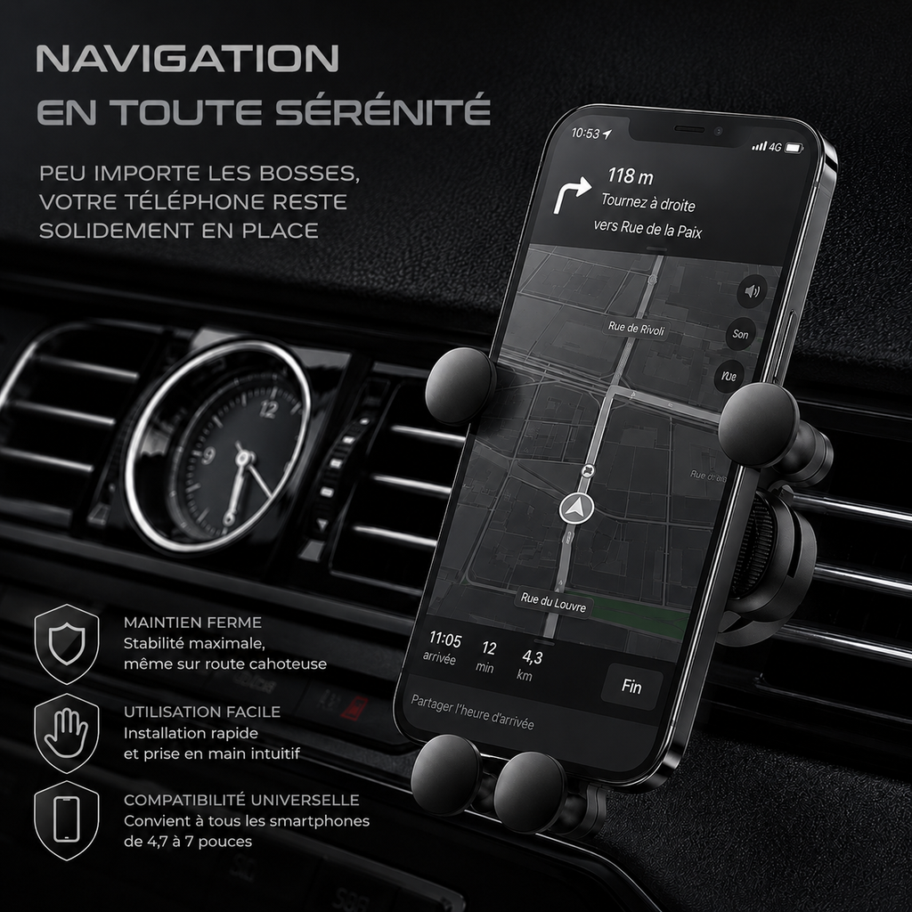 Support téléphone pour grille d’aération voiture