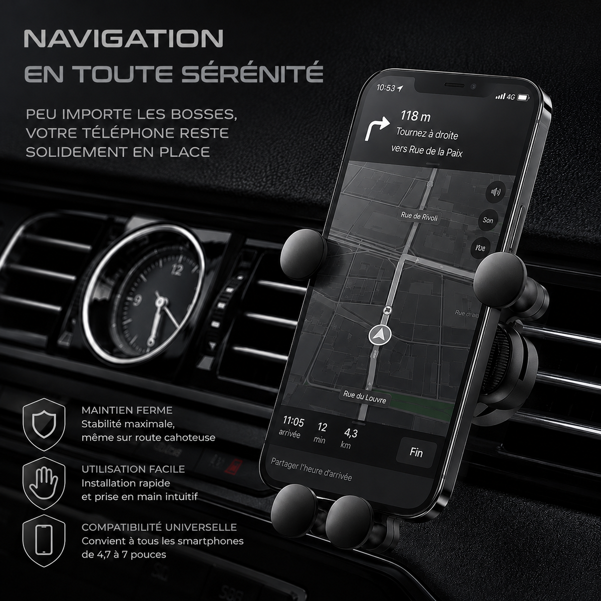 Support téléphone pour grille d’aération voiture