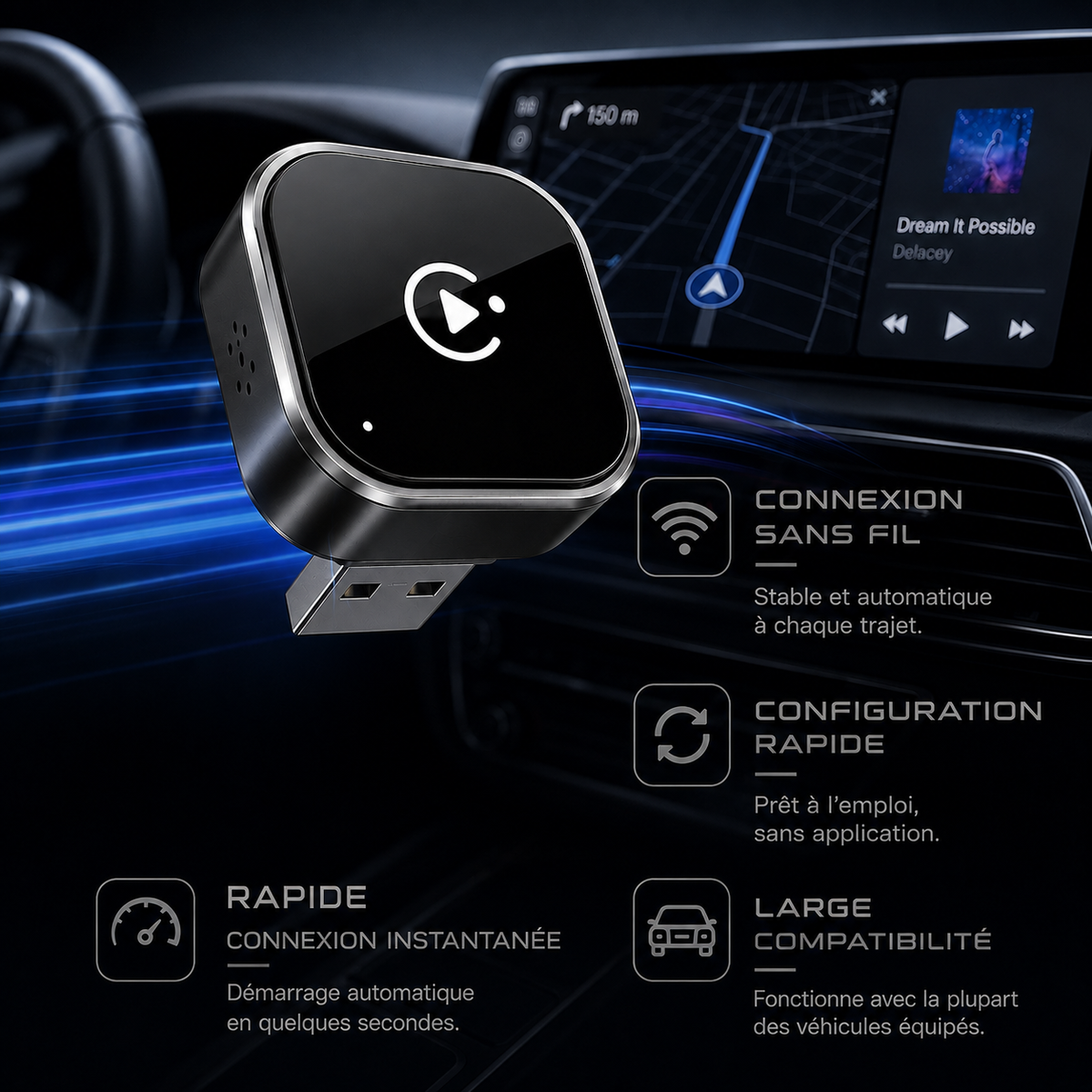 Adaptateur CarPlay et Android Auto sans fil