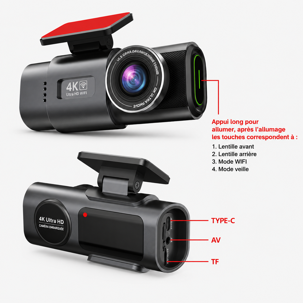 Dashcam 4K avec GPS et Wi-Fi