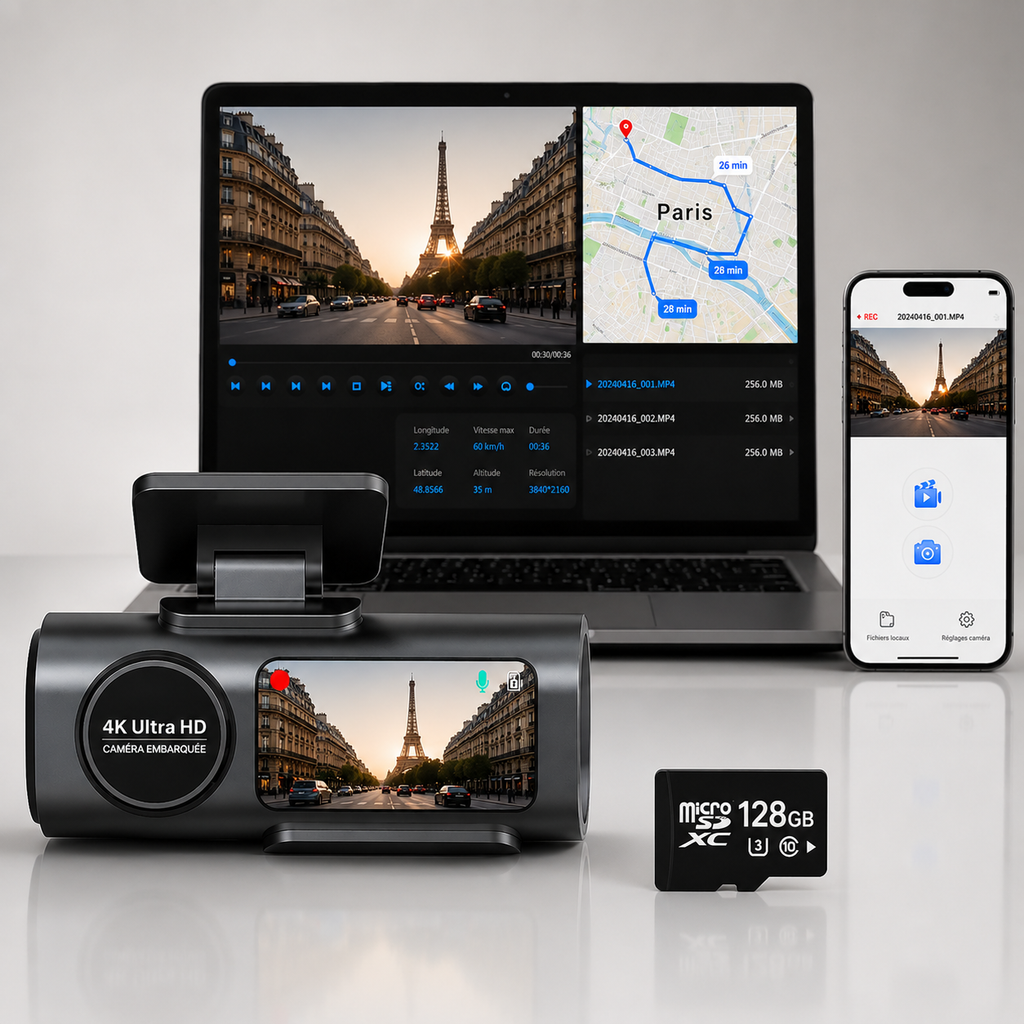 Dashcam 4K avec GPS et Wi-Fi