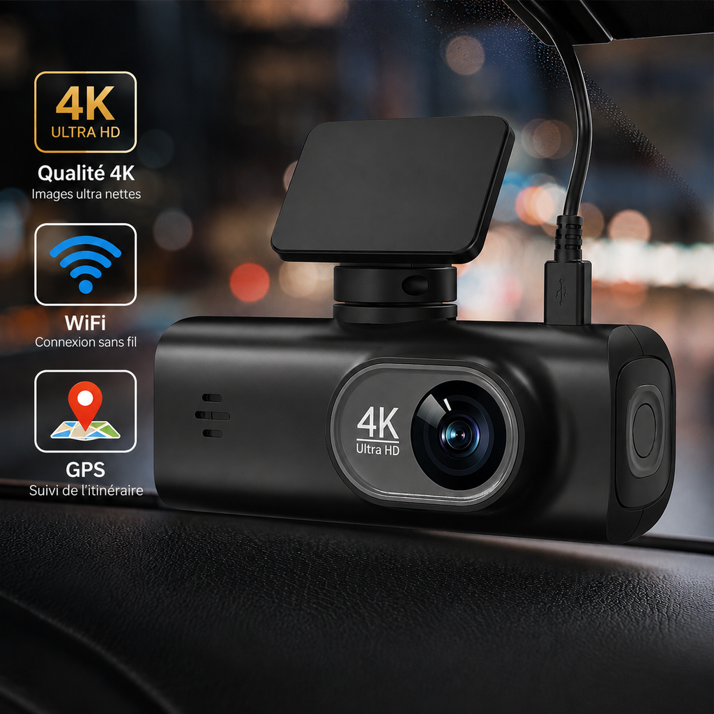 Dashcam avec caméra arrière 4K avec GPS et Wi-Fi